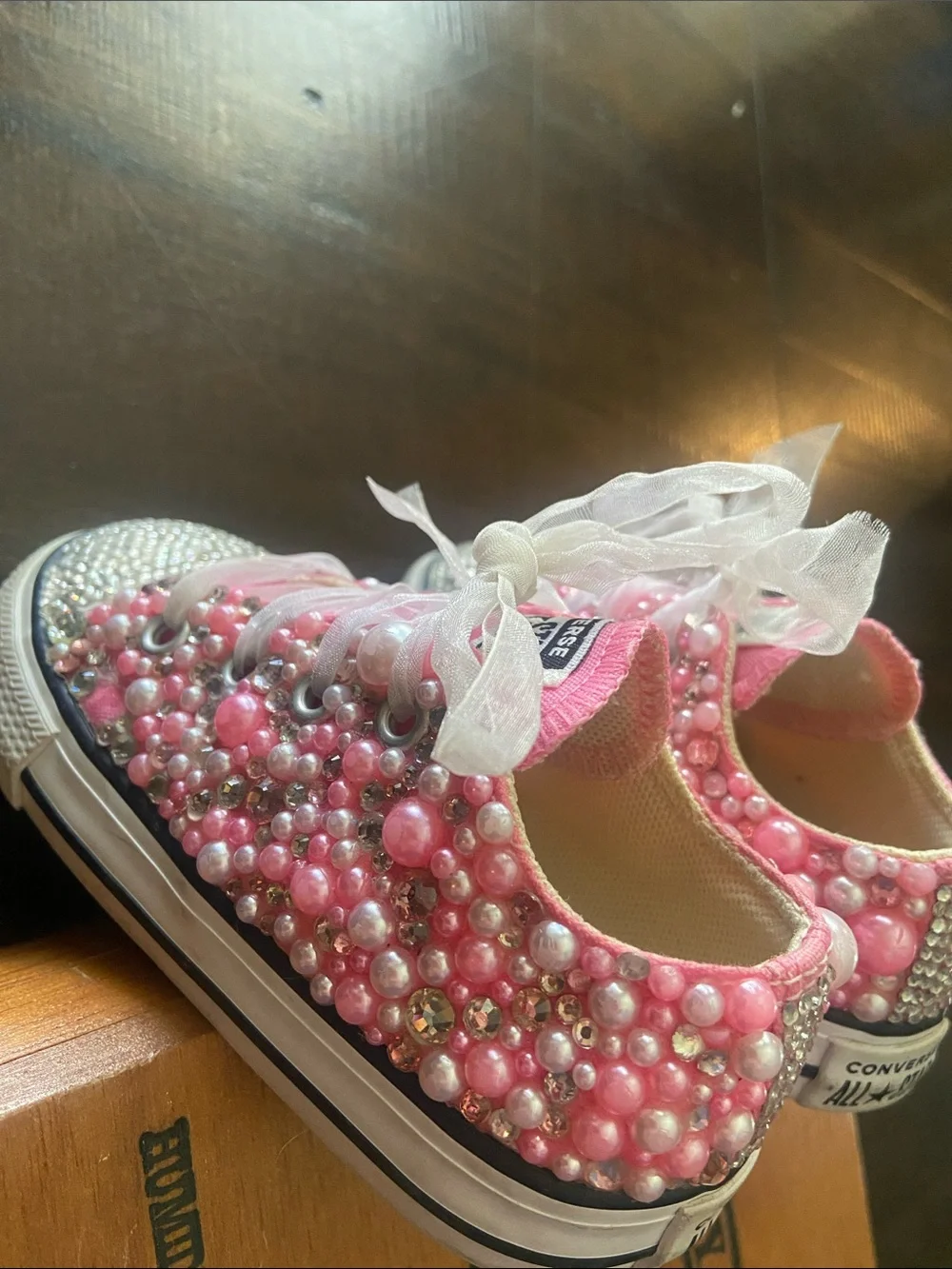 Custom-decorated pink Converse All Star toddler shoes size 6